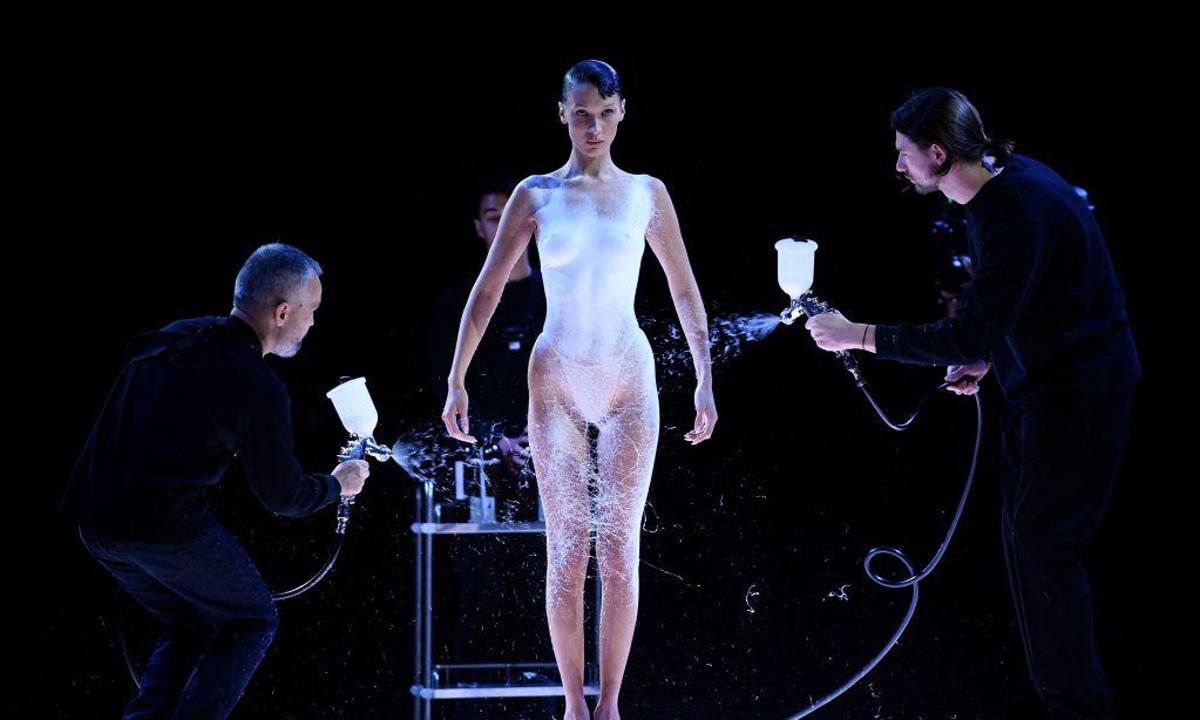 Bella Hadid nude underwear appearance at Paris Fashion Week