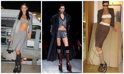Bella Hadid Adds Y2K Spin to Fall Style in Denim Skirt & Leather