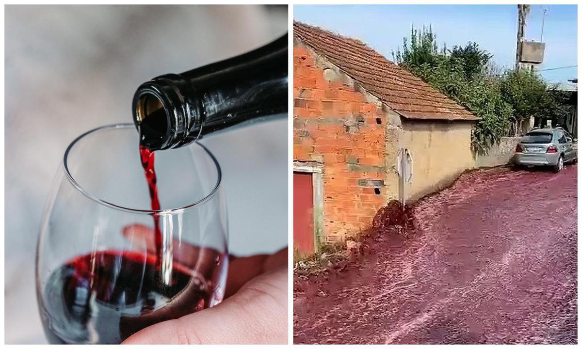 Red Wine Flowed on Road