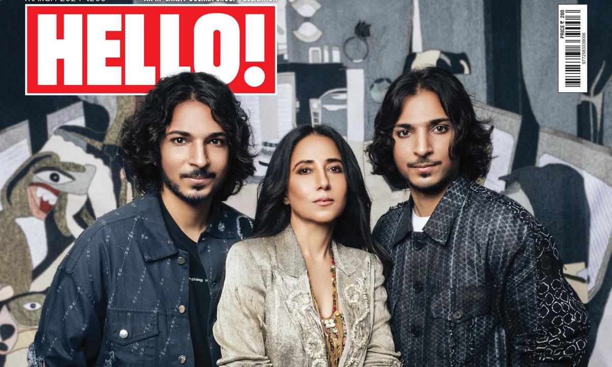 Anamika Khanna and sons for HELLO! March 2024 cover